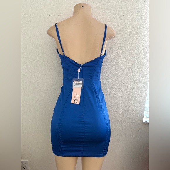 Oh Polly Cobalt Blue Satin Mini Dress- size 6 - Picture 5 of 7